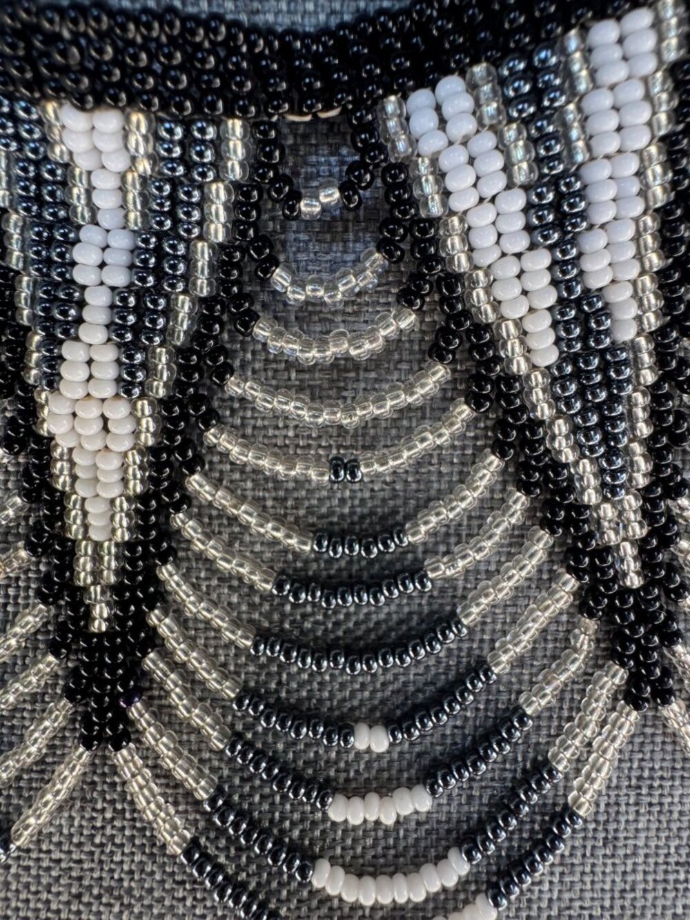 Beaded Black & White Art Deco-Style Statement Necklace - Picture 2 of 7